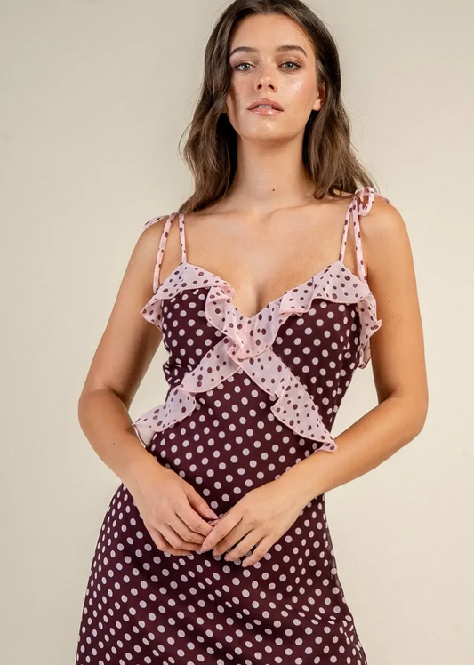 Chocolate Covered Cherry Ruffle Dress