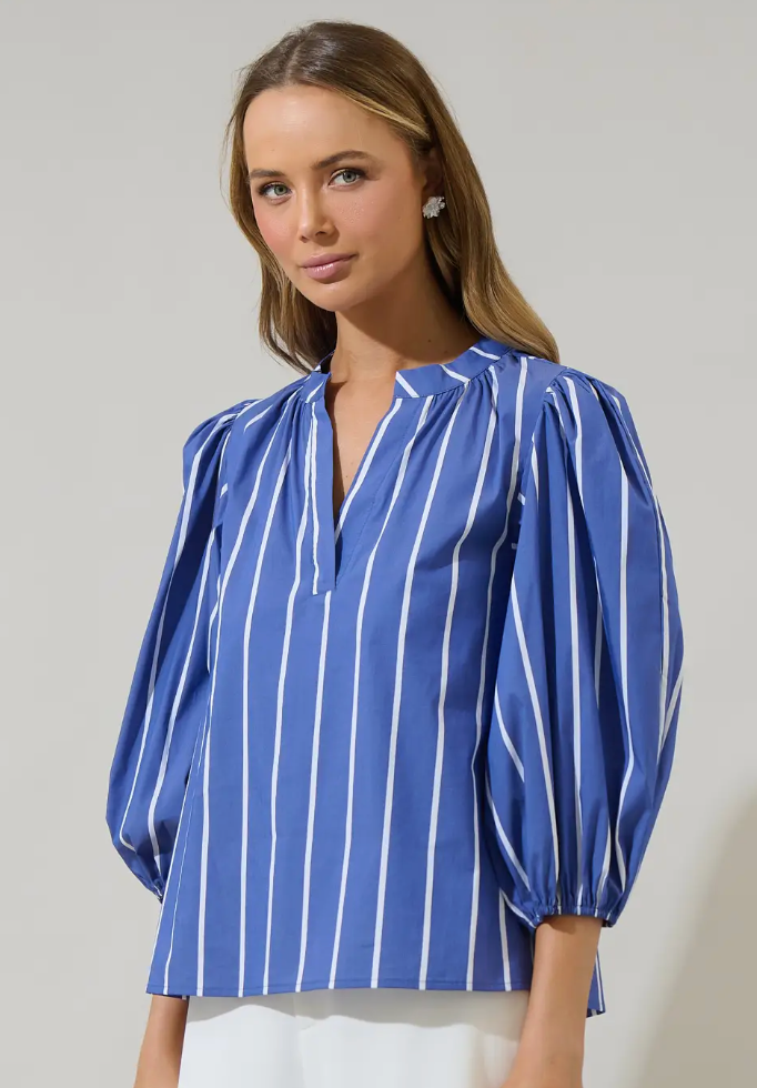 Sugar Lips Beloit Striped Split Neck Top