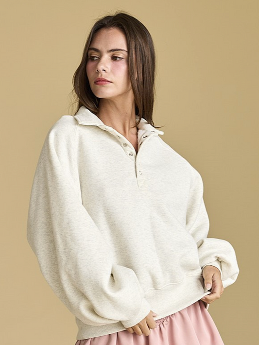 Piper Snap Button Collared Sweatshirt - Cream