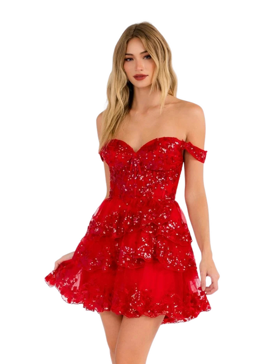 Scarlet Off Shoulder Tier Dress