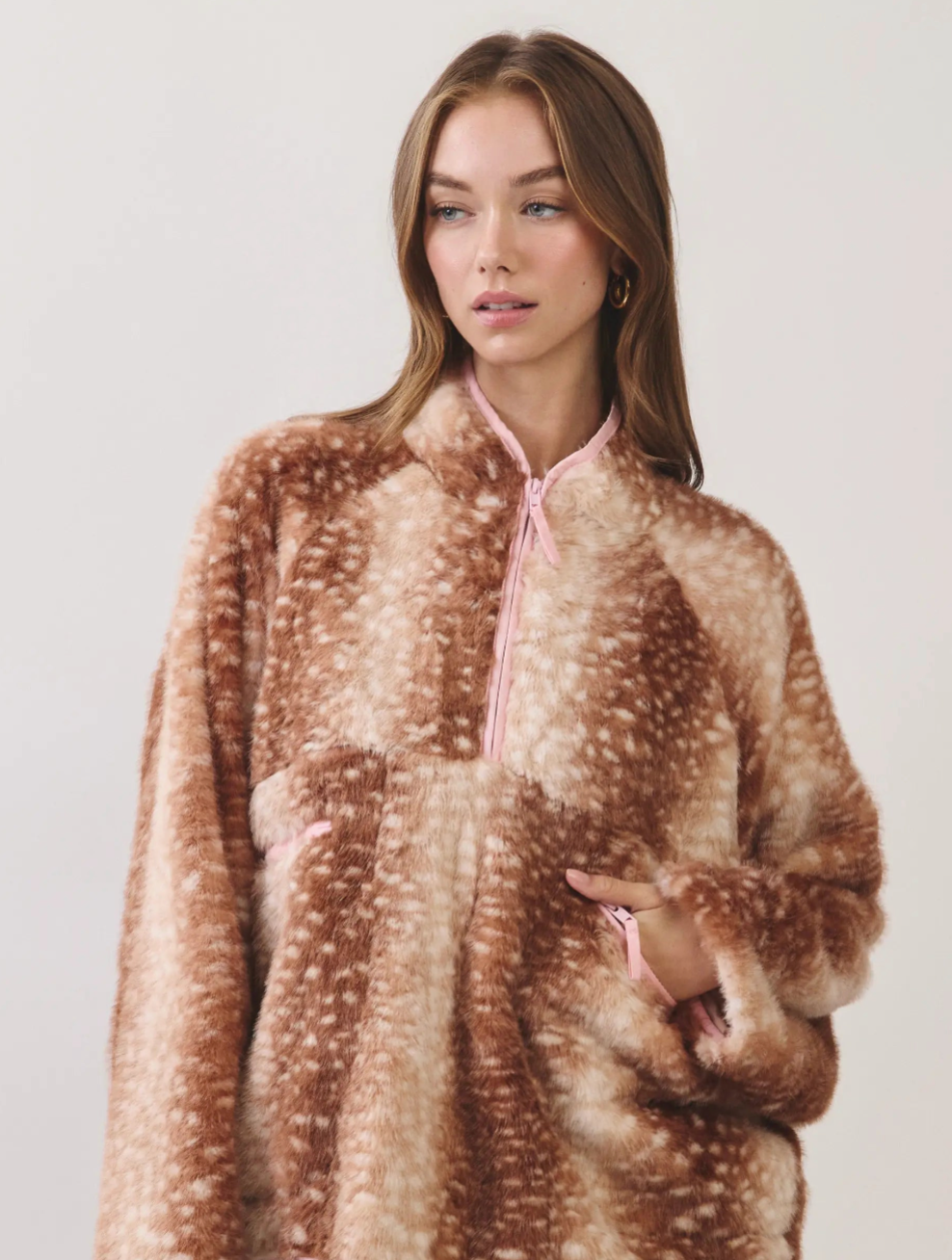 Faux Fur Deer Half-Zip Jacket