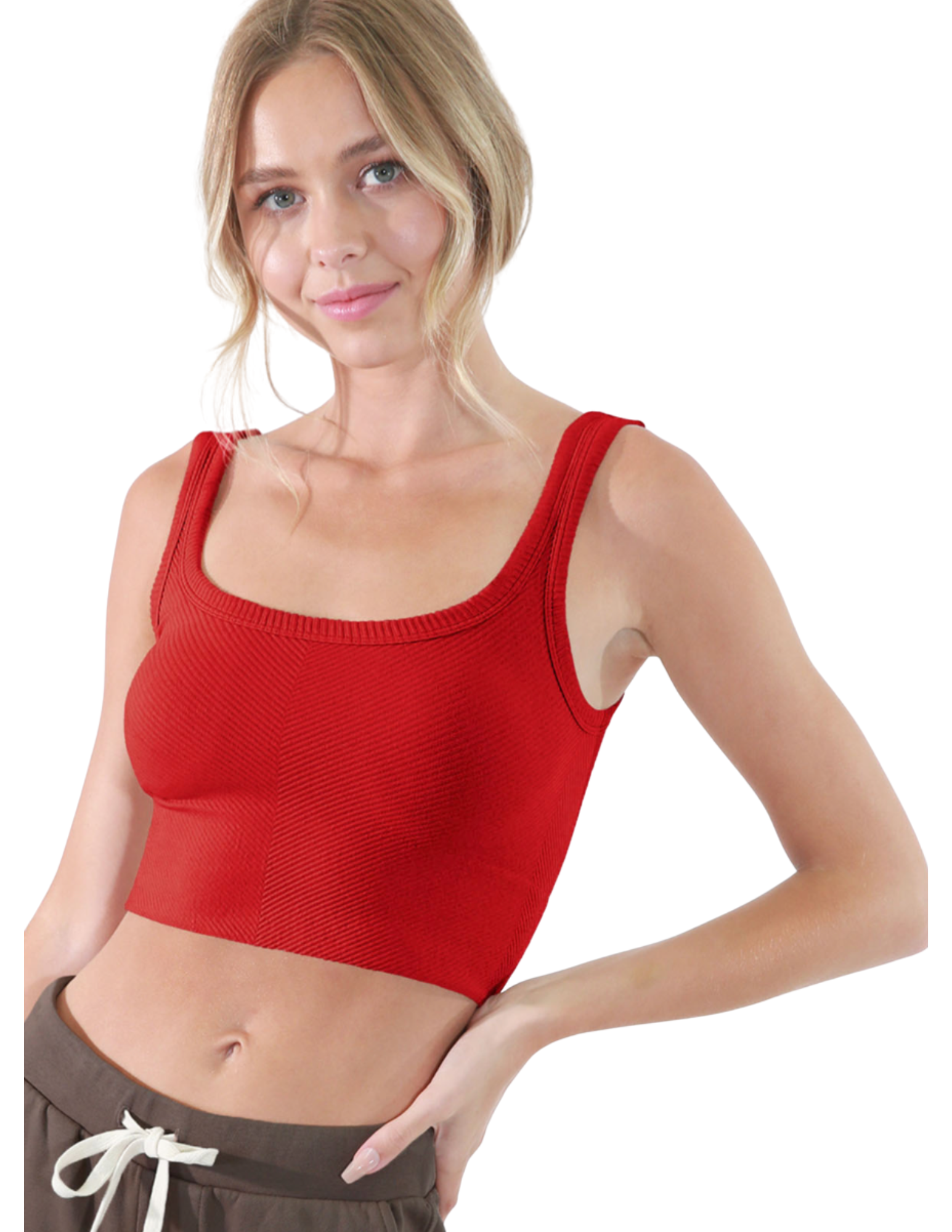 Chevron Ribbed Crop Top - Red