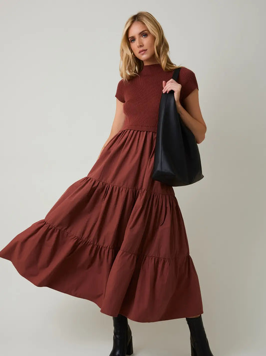 Gianna Knit & Woven Tiered Midi Dress