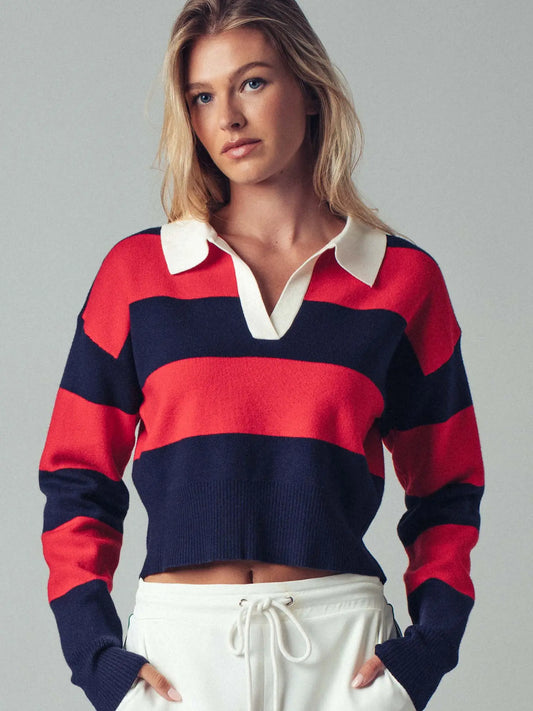 Striped Knit Sweater - Red/ Navy