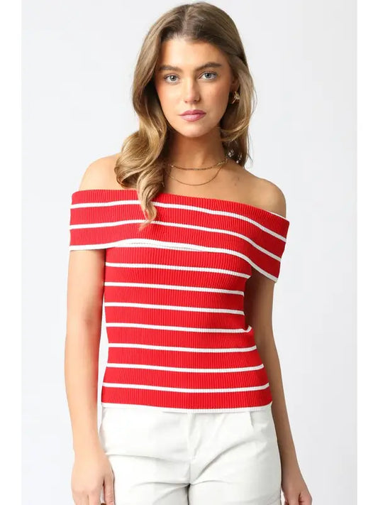 Marina Stripe Knit Top - Red