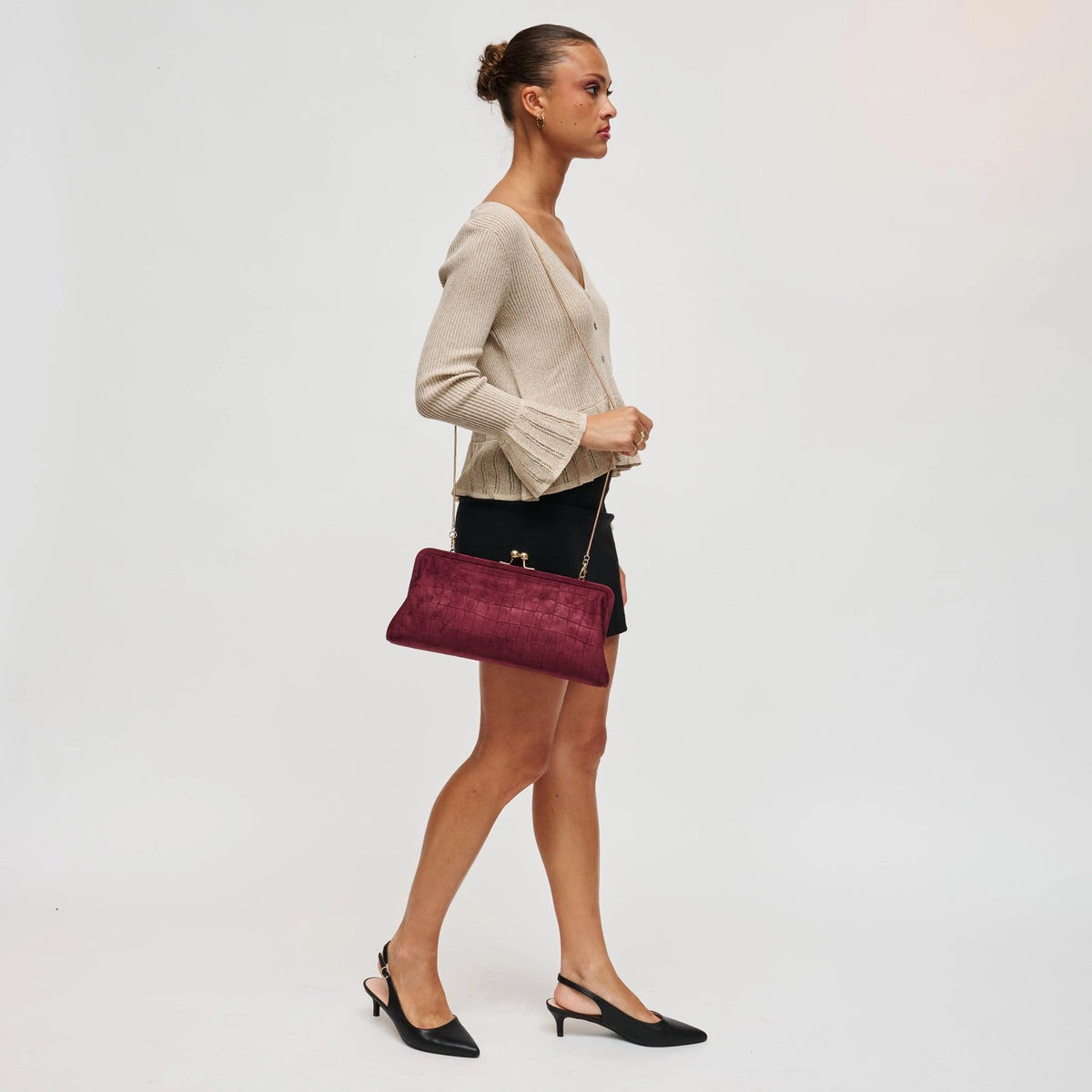 Kristin Faux Suede Clutch - Burgundy
