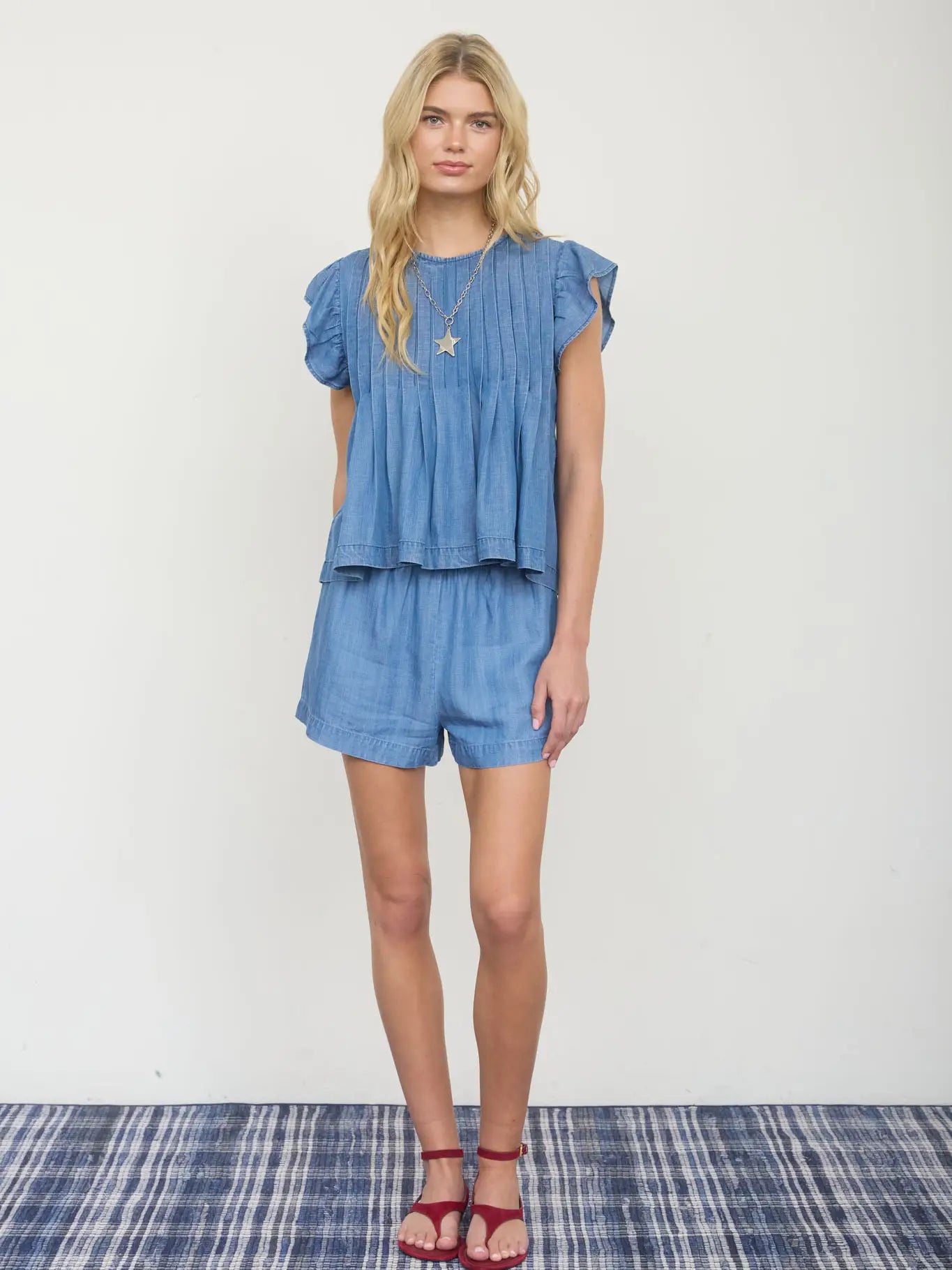 Elastic Waist Denim Shorts