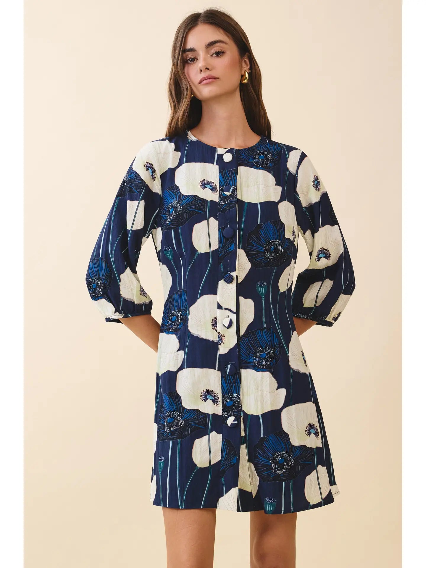 Hattie Bold Floral Print Button Down Dress