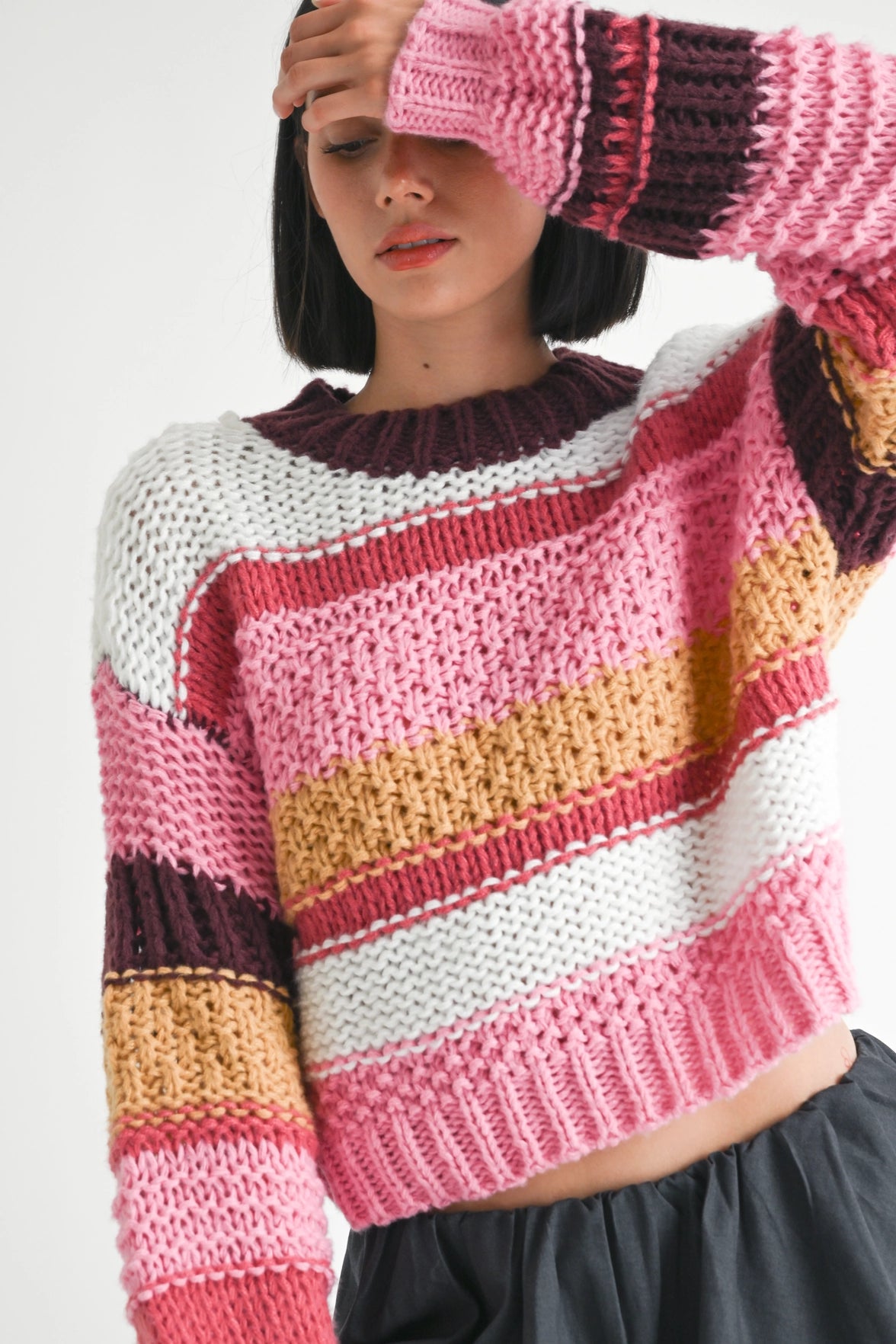 Bella Mock Neck Striped Sweater