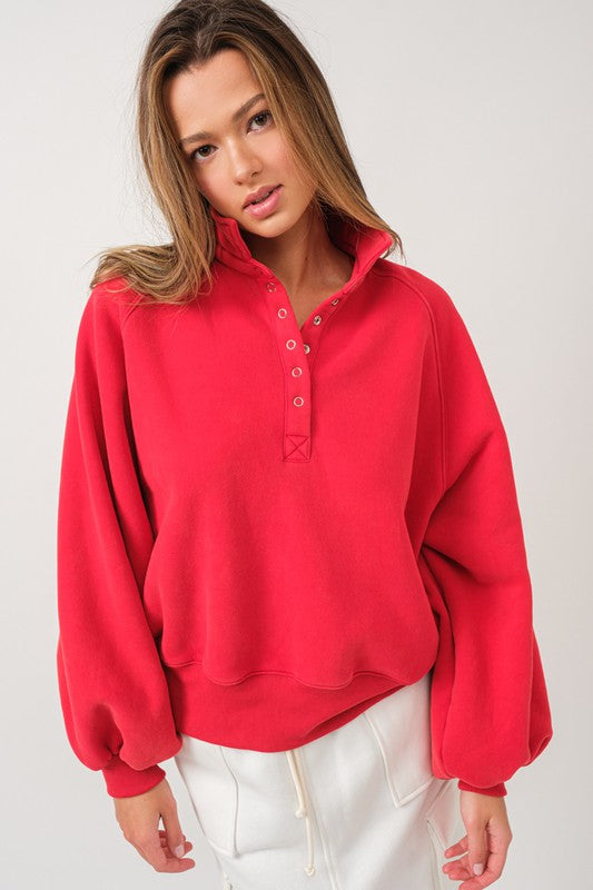 Piper Snap Button Collared Sweater - Red