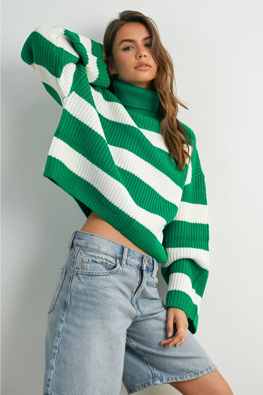 Striped Turtleneck Pullover Sweater