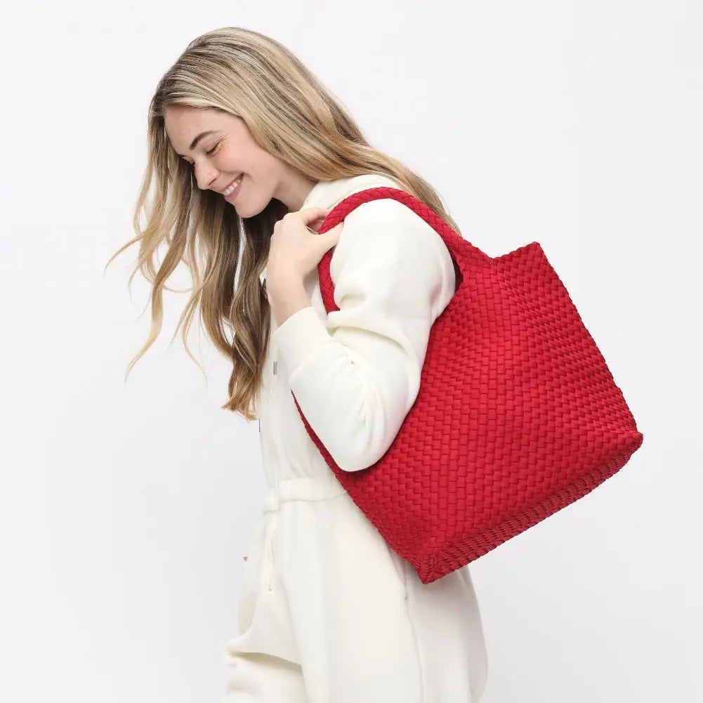 Sky's the Limit - Medium Woven Neoprene Tote- Red