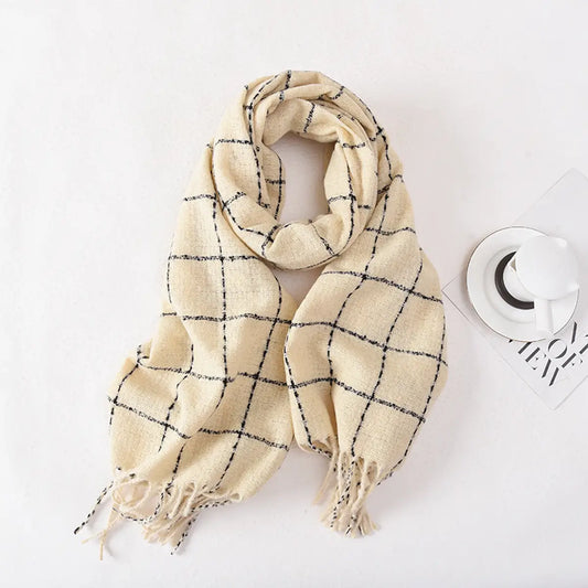 Women Casual Warm Thread Plaid -Beige