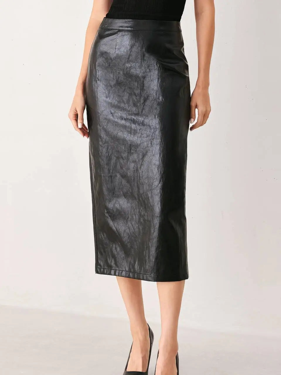 Brinley Faux Leather Pencil Skirt -Black