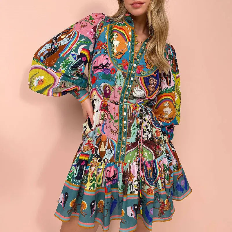 Boho Chic Autumn Print Maxi Dress