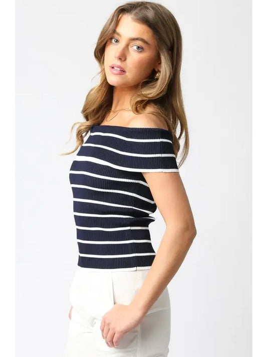 Marina Navy Stripe Knit Top