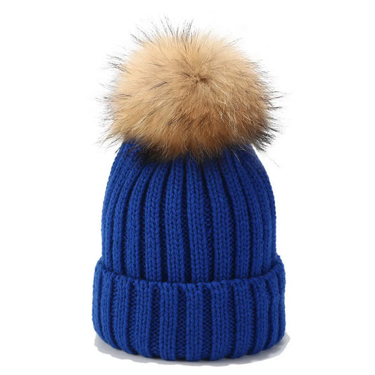 Outdoor Warm Wool Ball Knitted HAT-Blue