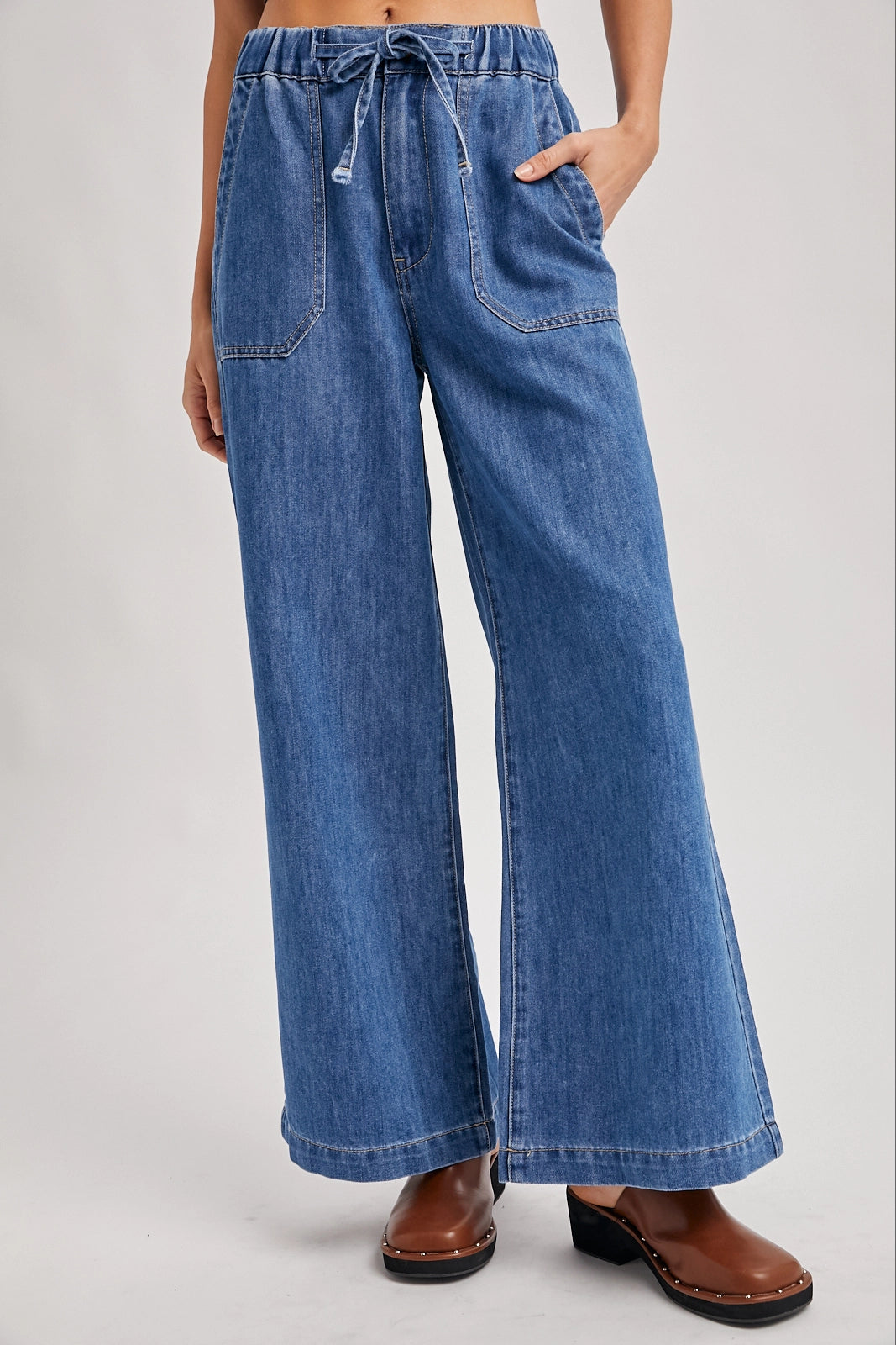 Denim Paper Bag Wide Leg Jeans