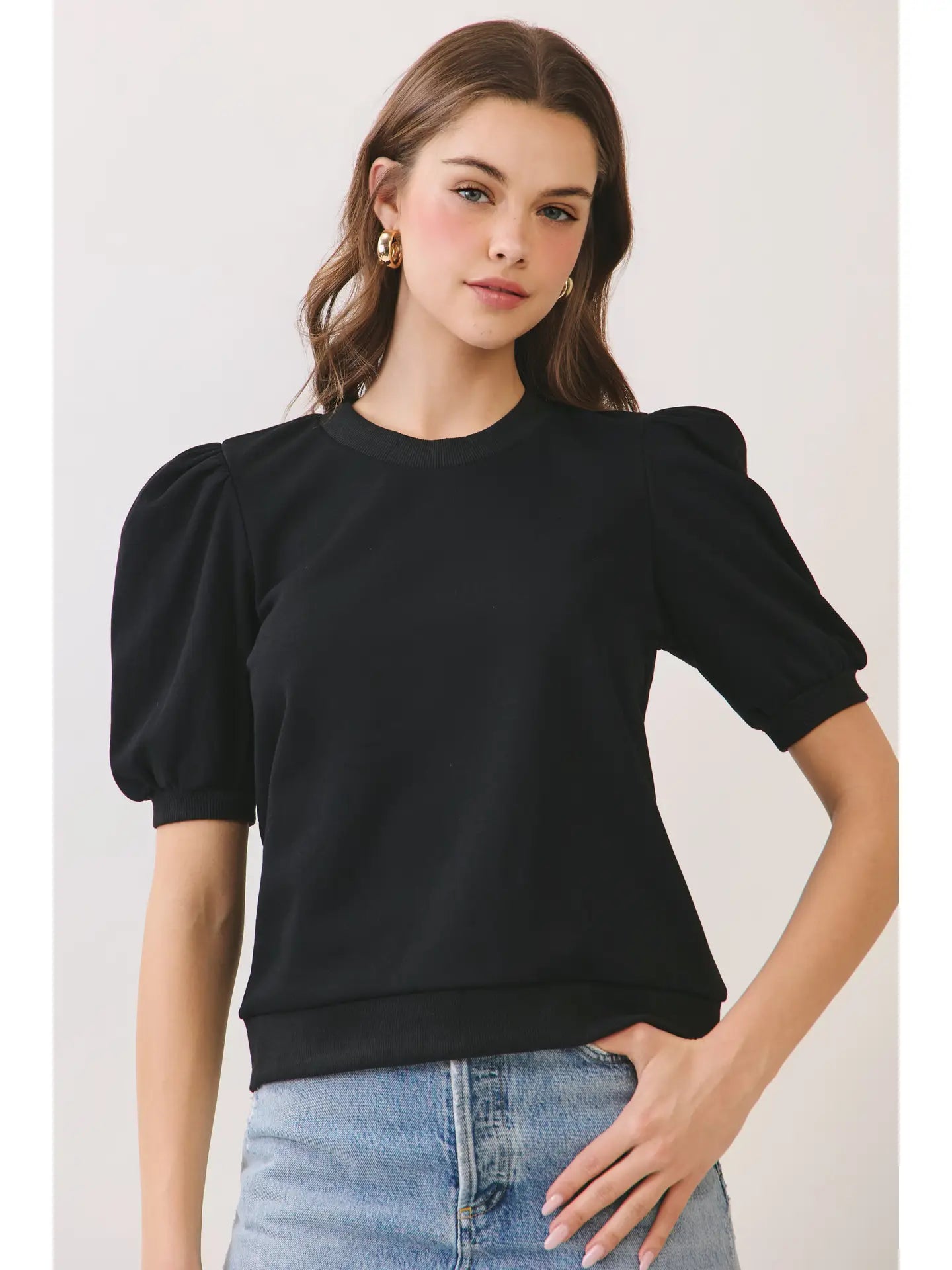 Puffed Sleeves Knit Top