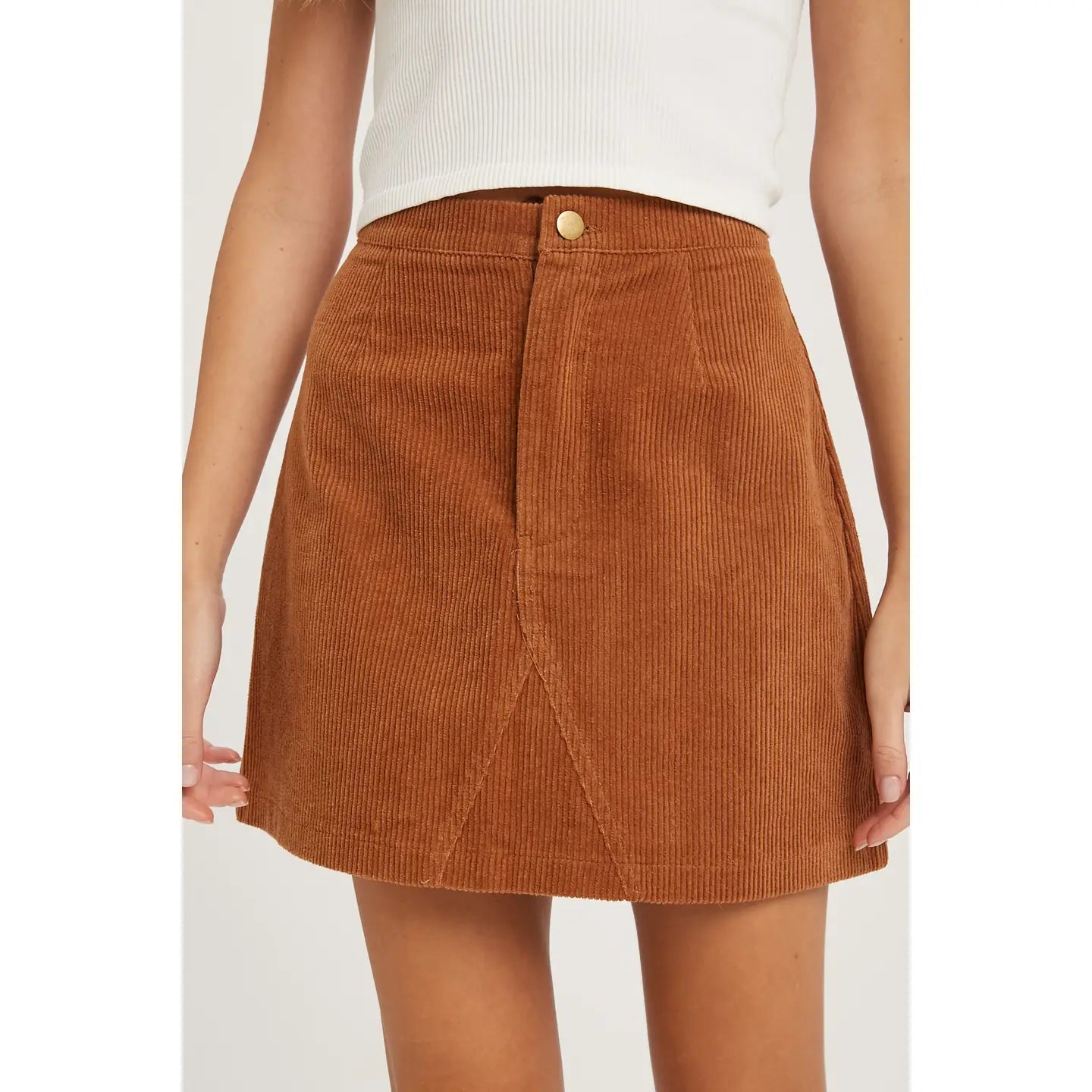 Corduroy Mini Skirt-Brown