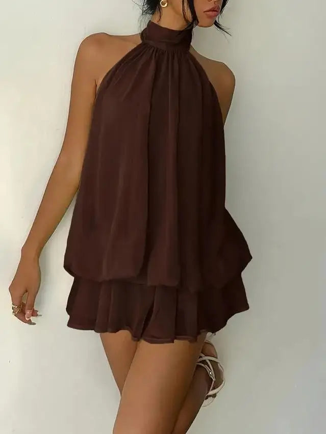Darby Tiered Chiffon Dress - Brown