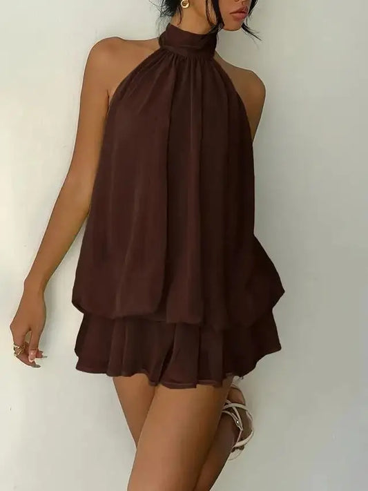 Darby Tiered Chiffon Dress - Brown