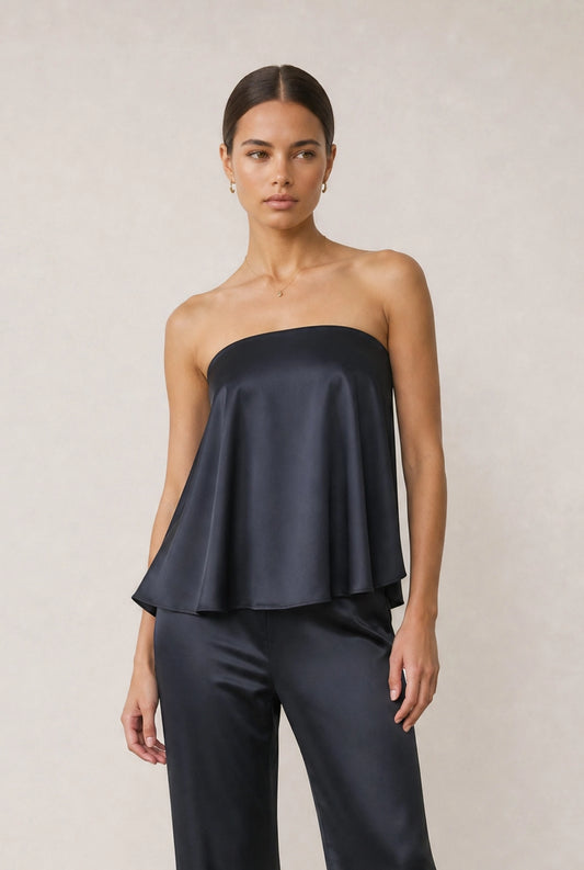 Satin Strapless Top - Black