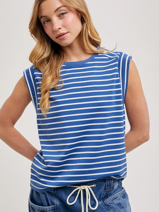 Striped Muscle Tee- Denim