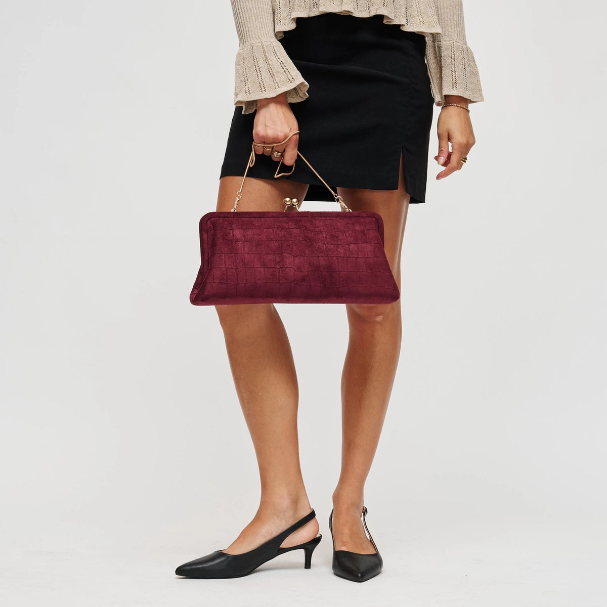 Kristin Faux Suede Clutch - Burgundy
