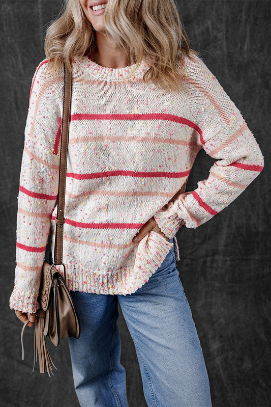 Ruthie Striped Confetti Knit Sweater-Pink