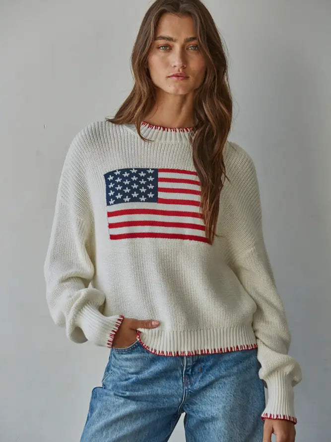 Knit American Flag Sweater - Ivory