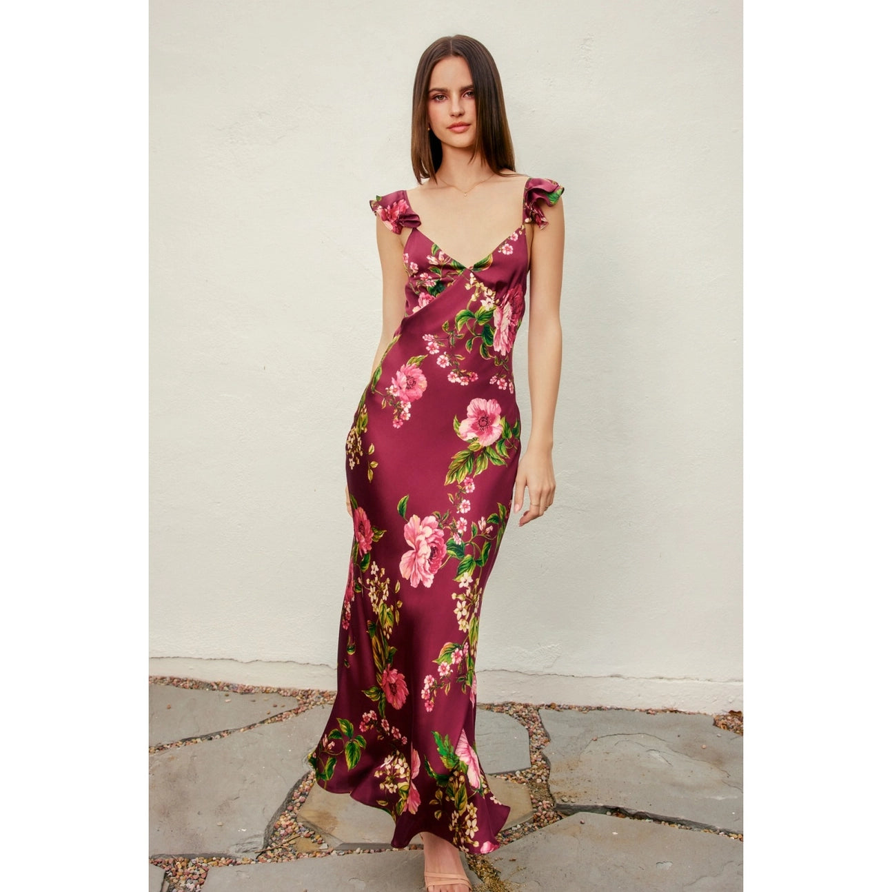 Arabella Flutter Shoulder Maxi Dress