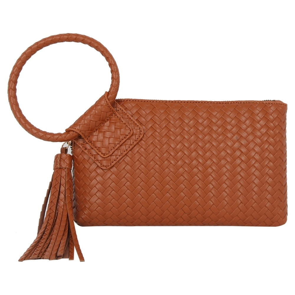 Faux Leather Woven Cuff Clutch Bag - Chestnut