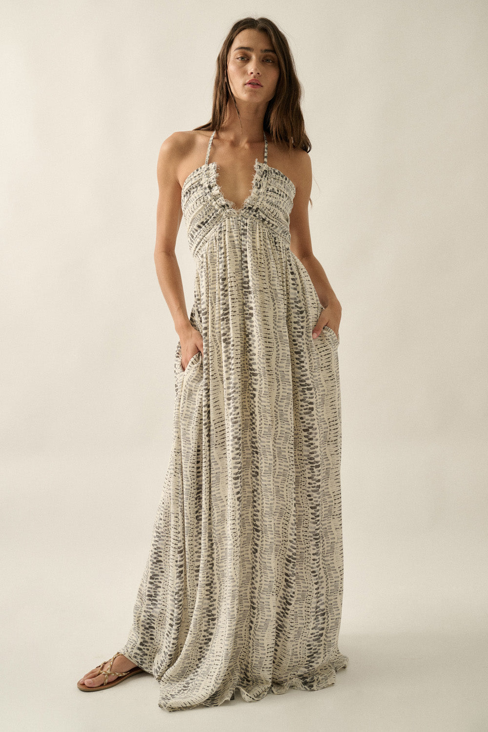 Aurora Abstract Tie-Back Halter Maxi Dress