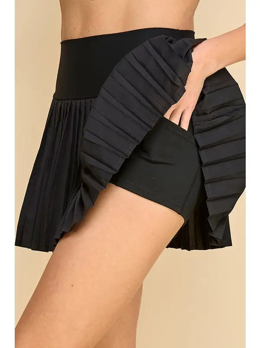 Pleated Athletic Skirt- Black