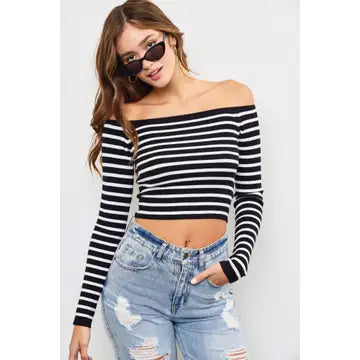 Off Shoulder Knit Top - Black