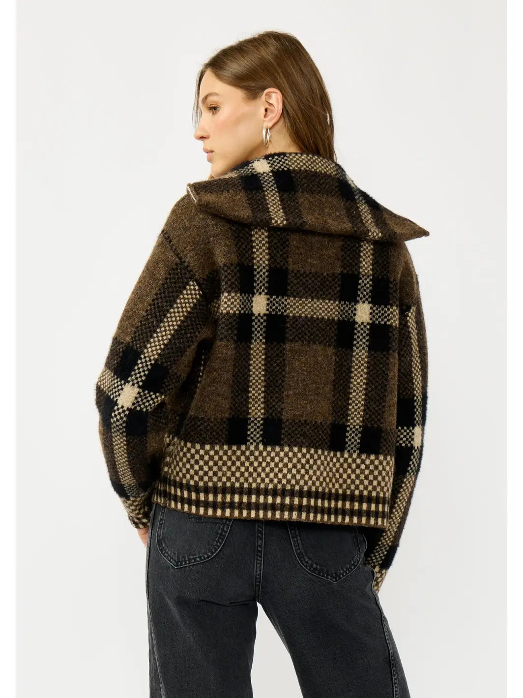 Sara Plaid Knit Zip-Up Jacket
