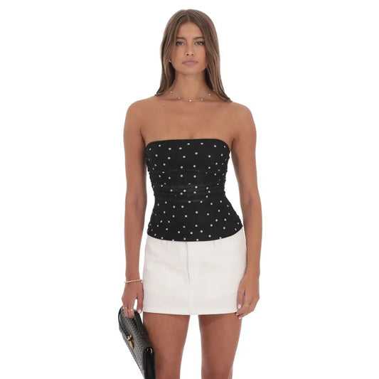 Mesh Polka Dot Ruched Top