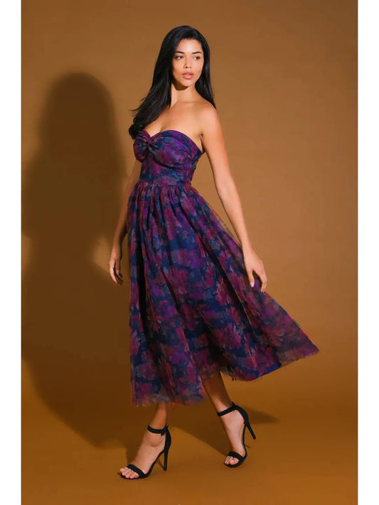 Printed Organza Midi Dress