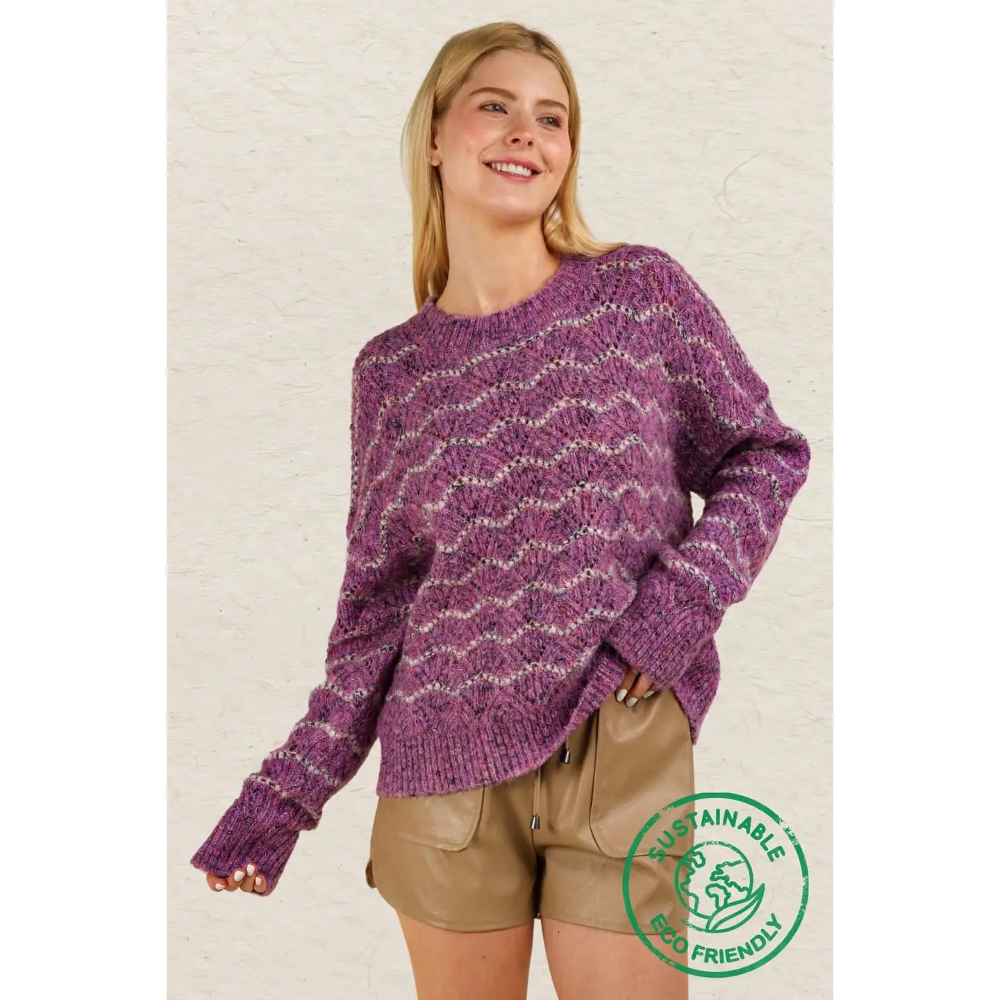 ECO Wave Striped Soft Knit Pullover Sweater Top