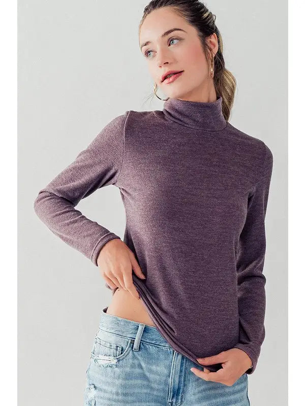 Ultra Lightweight Marble Turtleneck Top-Plum