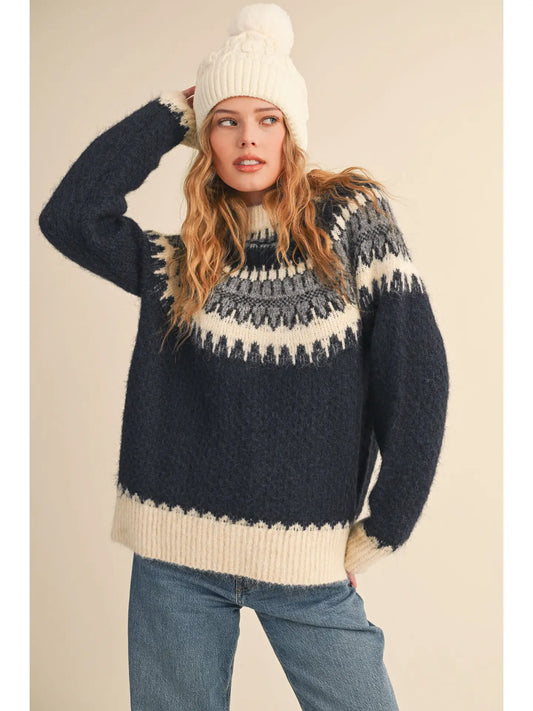 Zoe Fair Isle Winter Sweater - Charcoal