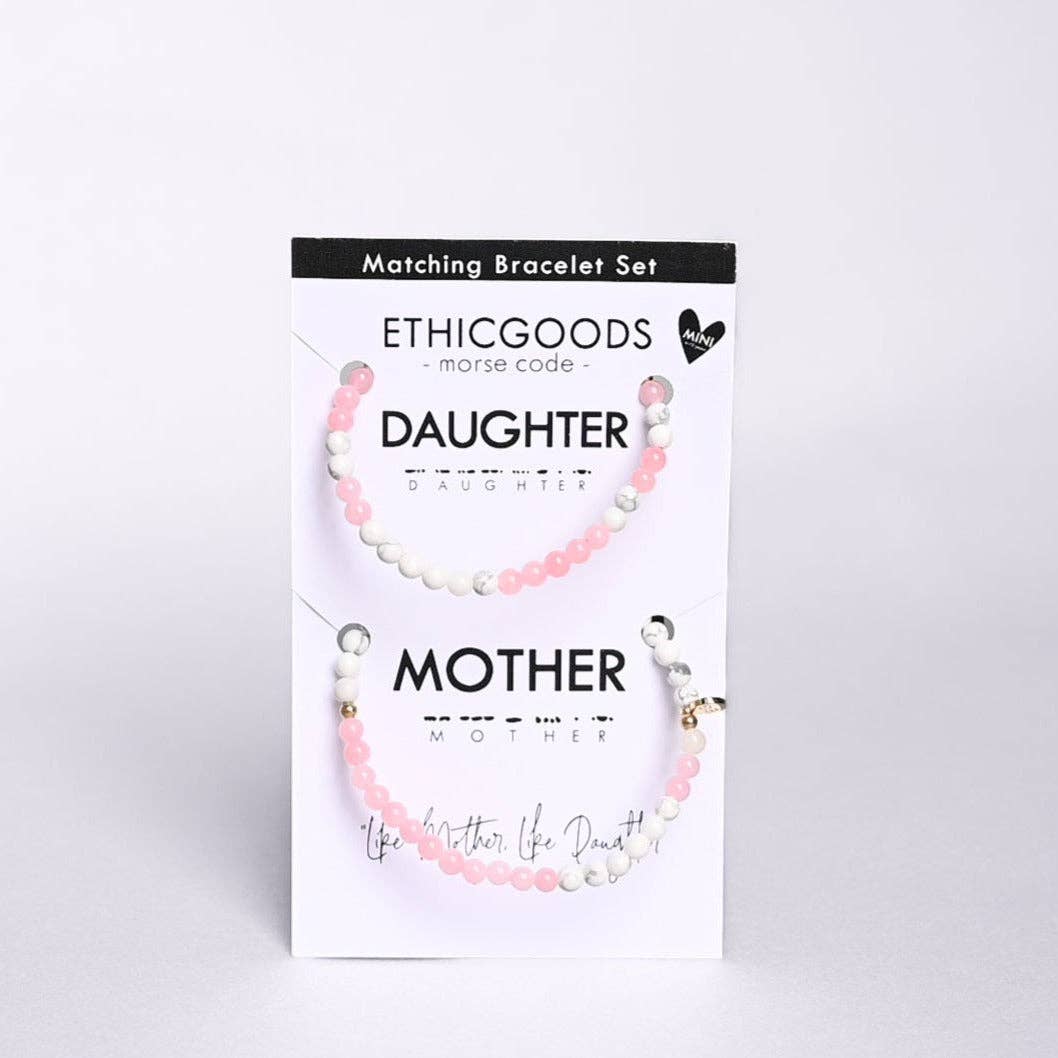 Morse Code Matching Set | MOTHER & MINI DAUGHTER: Rose Quartz & Howlite