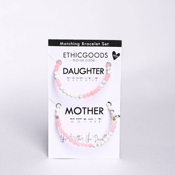 Morse Code Matching Set | MOTHER & MINI DAUGHTER: Rose Quartz & Howlite